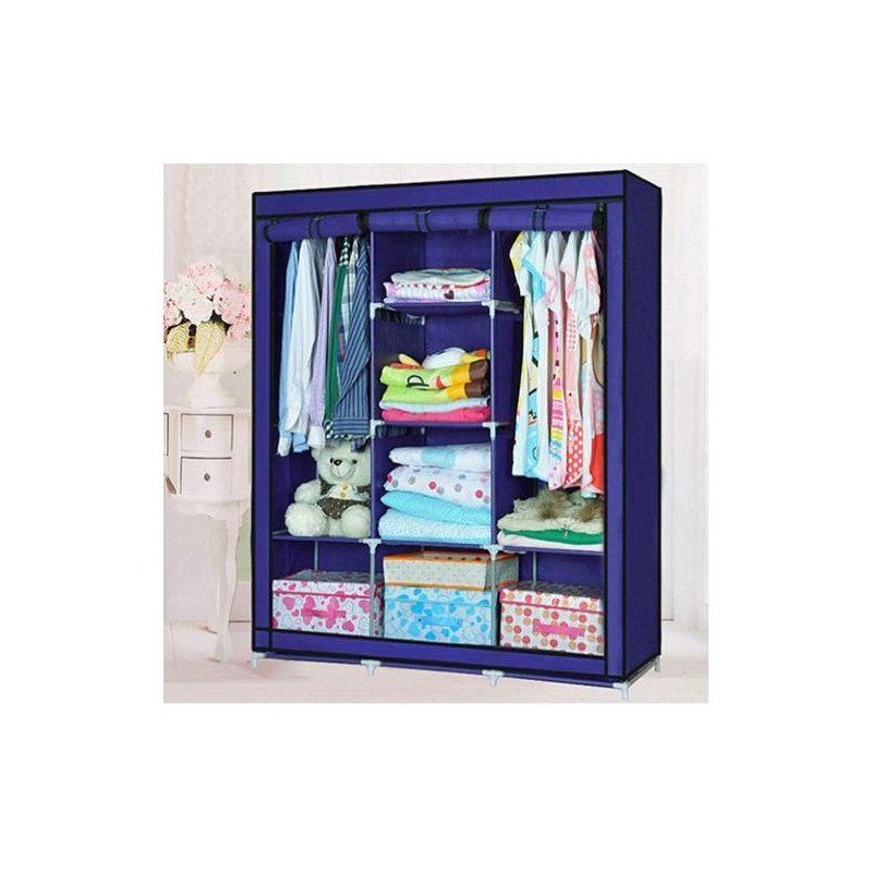 Placard Armoire Démontable 10 Compartiments Avec Housse 3 Battants