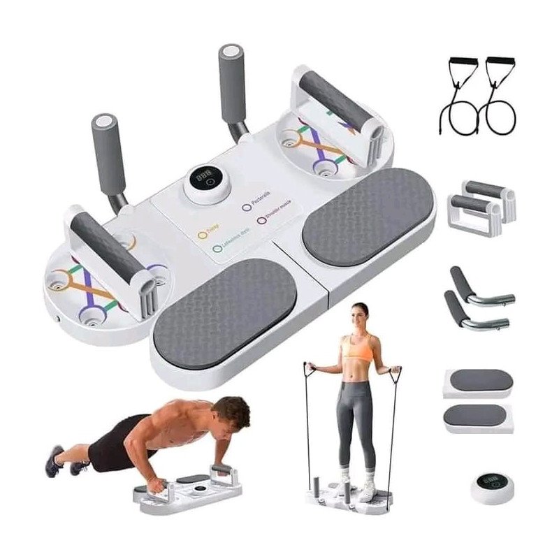 Kit d’Entraînement Pompes – Planche Multifonctionnelle avec Bandes de Résistance et Barres