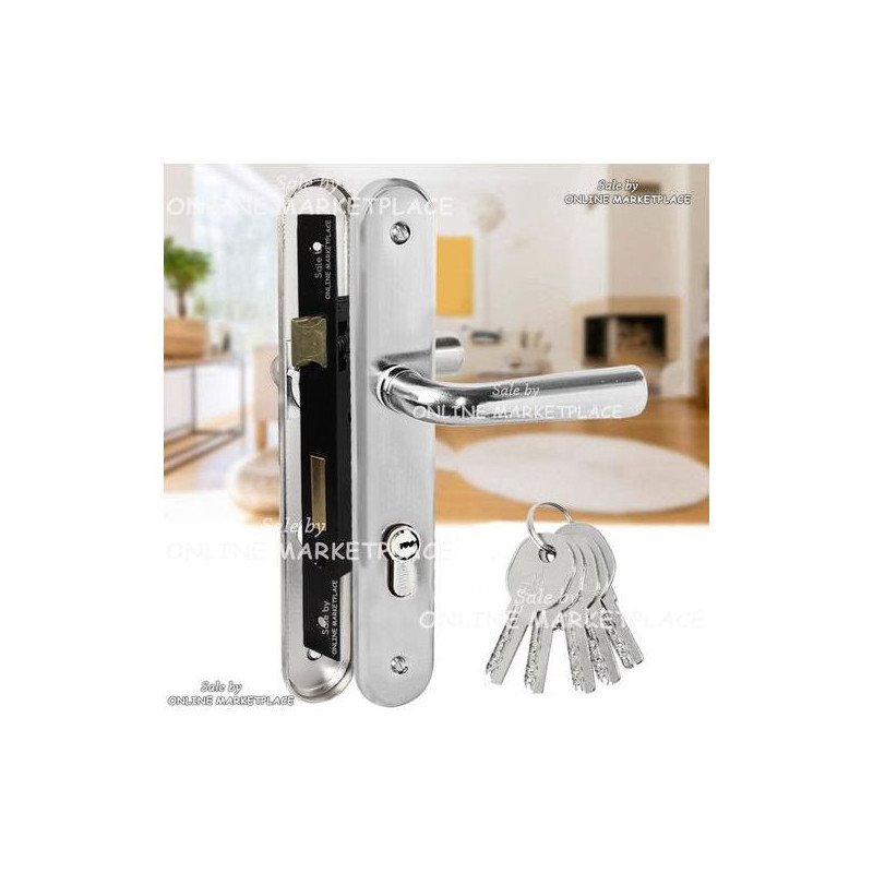 Poignée De Porte+Serrure Encastrable + Canon Avec 5 Clés - Argent