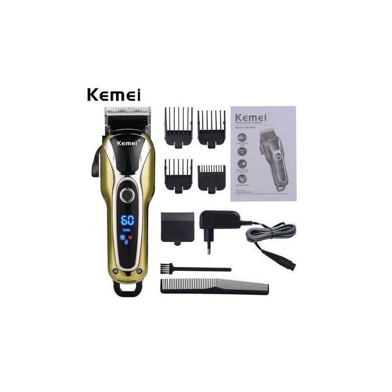 Kemei Tondeuse Electrique Rechargeable KM-1990 Cheveux Et Barbe - Pour Hommes Et Enfants Noir/dore